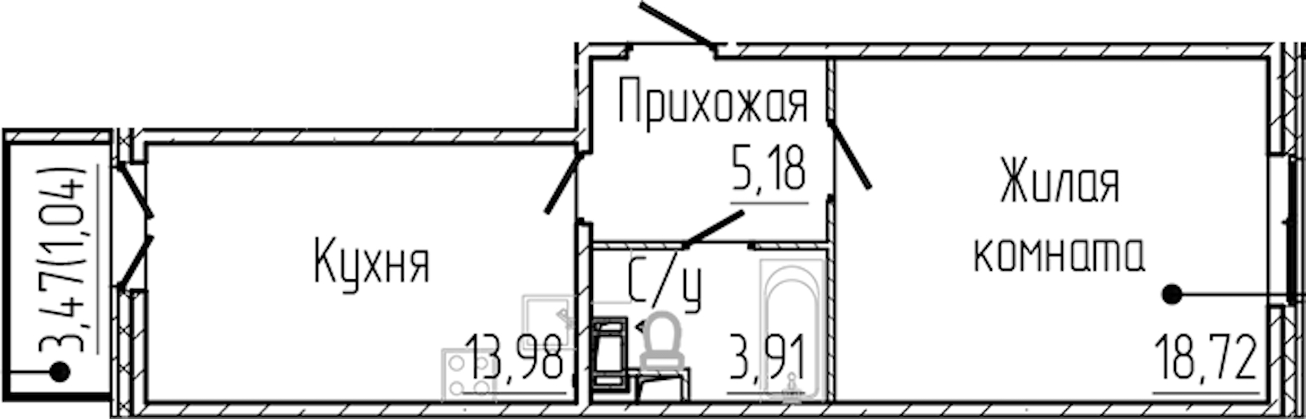 1-комнатная квартира 42.83 м², 3/8 эт., ЖК «SERTOLOVO PARK»
